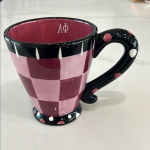 Alpha Phi Checkered Pink and Black Ceramic Mug